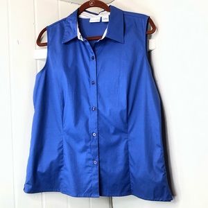 Kim Rogers Medium Sleeveless Button-Up Blue Blouse